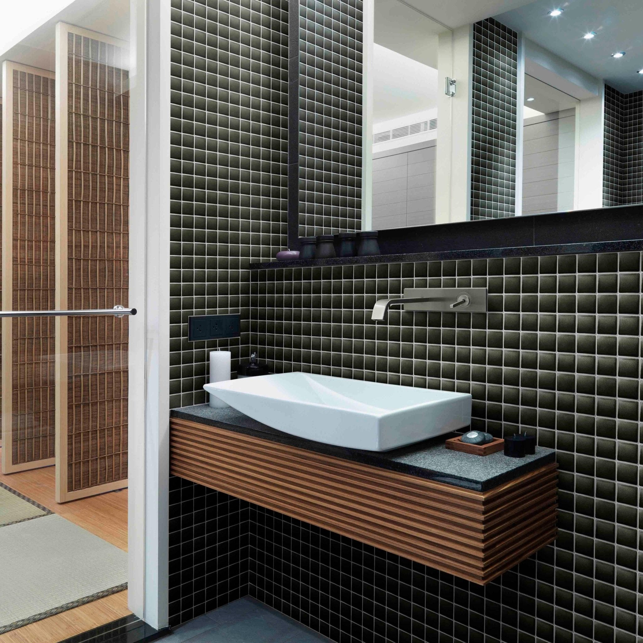 Japanese ceramic wall tiles Madoka R Sample in Red from Mittsu Japanese Tiles