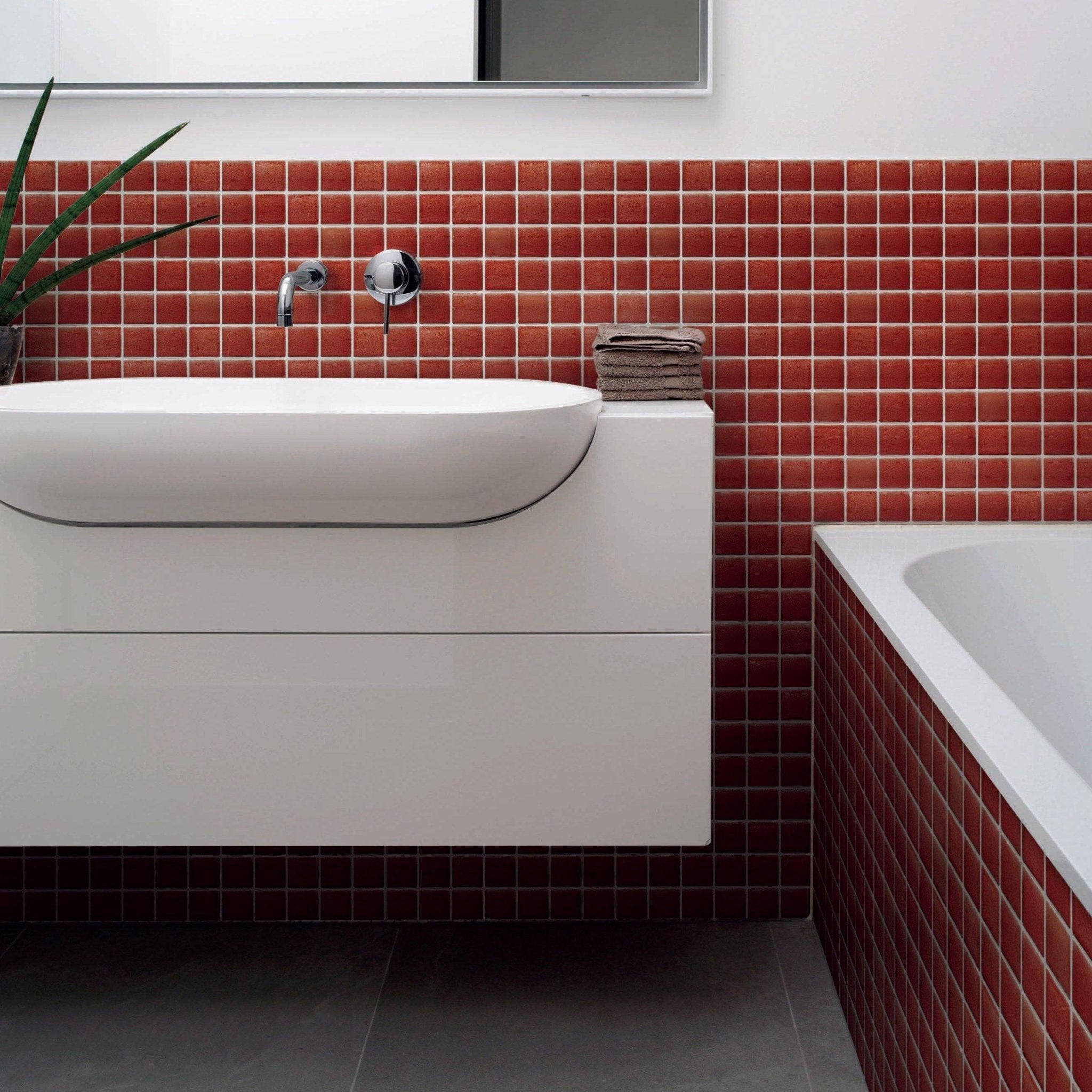 Japanese ceramic wall tiles Madoka R Sample in Red from Mittsu Japanese Tiles