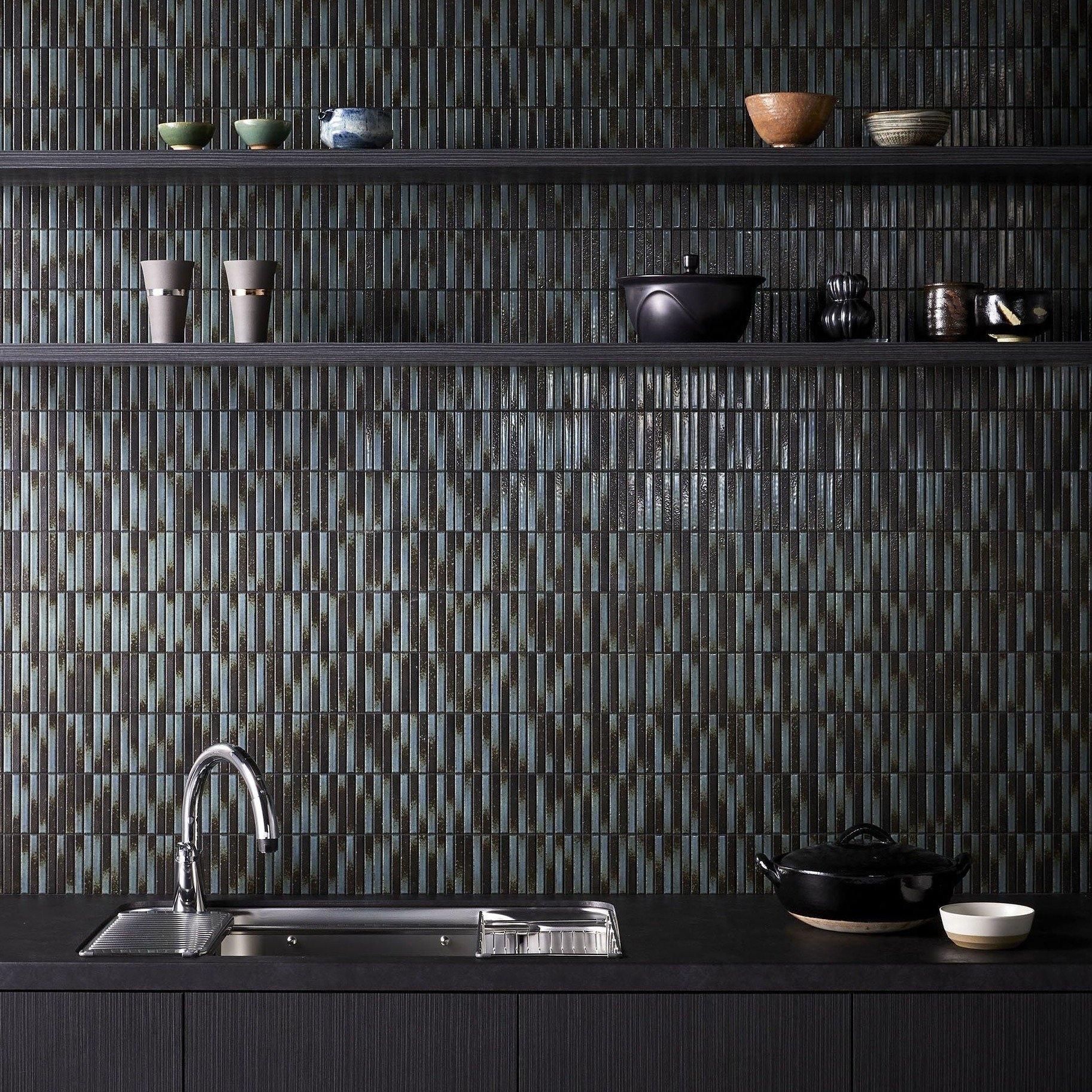 Japanese ceramic wall tiles Yohen in Dark Blue Mix from Mittsu Japanese Tiles
