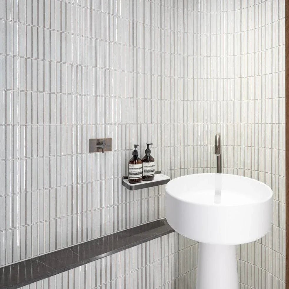 Japanese ceramic wall tiles Yuki Border in Speckled White from Mittsu Japanese Tiles