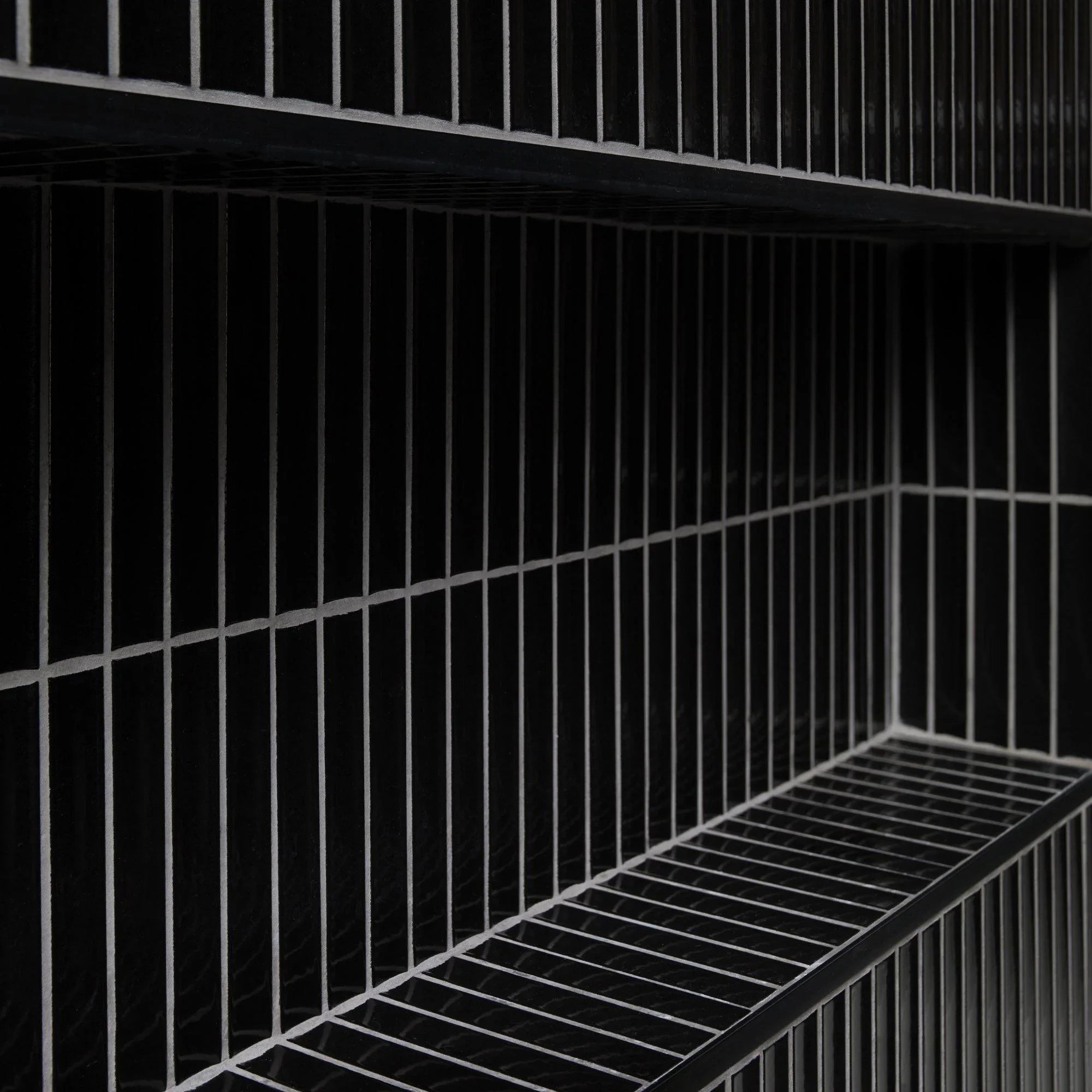 Japanese ceramic wall tiles Yuki Border in Black from Mittsu Japanese Tiles