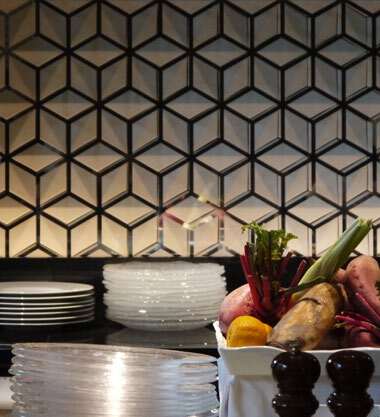 Dimensional Japanese wall tile in a finished interior